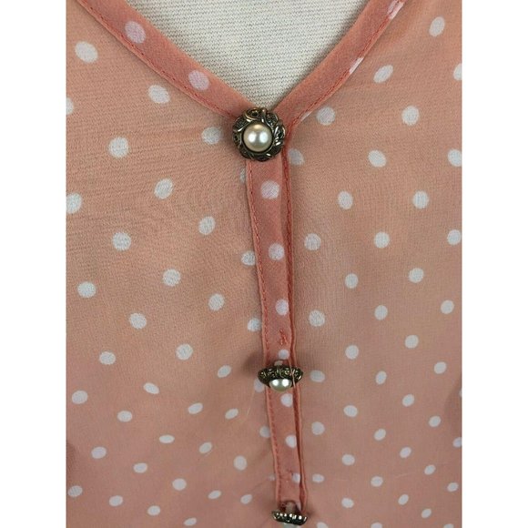 EVERLY WOMEN'S PEACH SHEER BLOUSE WITH WHITE POLKA - Picture 2 of 7